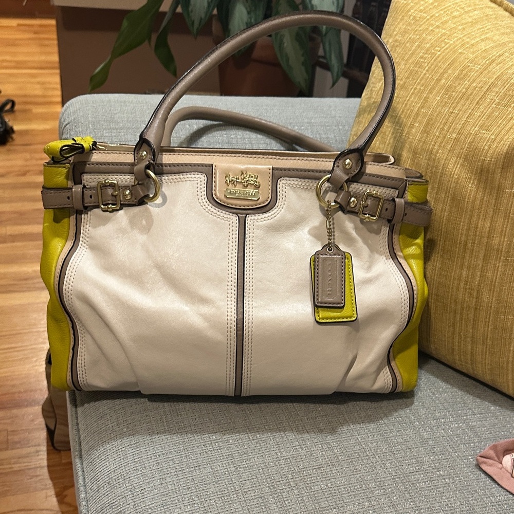 Coach White and Yellow Satchel